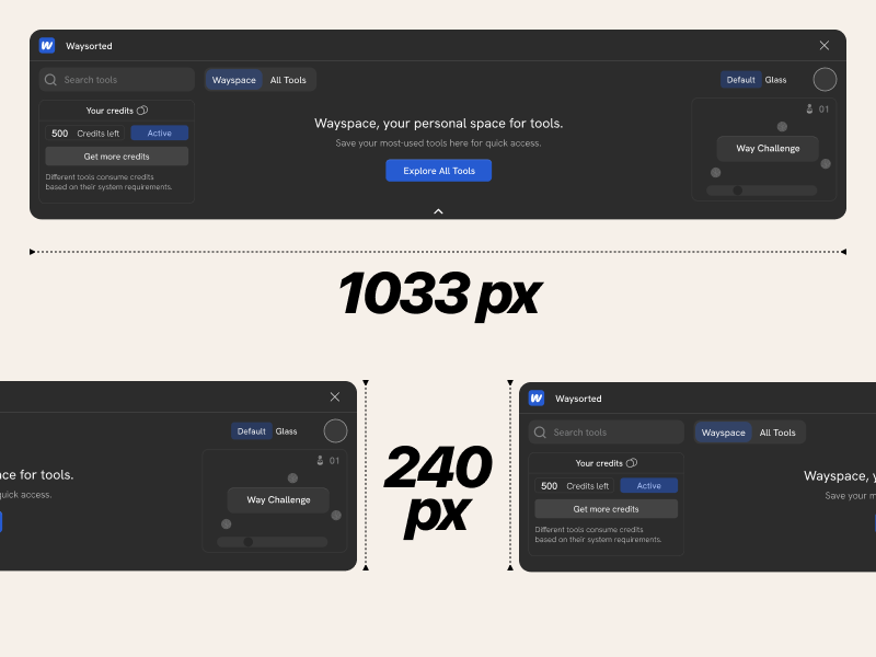 The plugin's locked 1033×240 canvas footprint